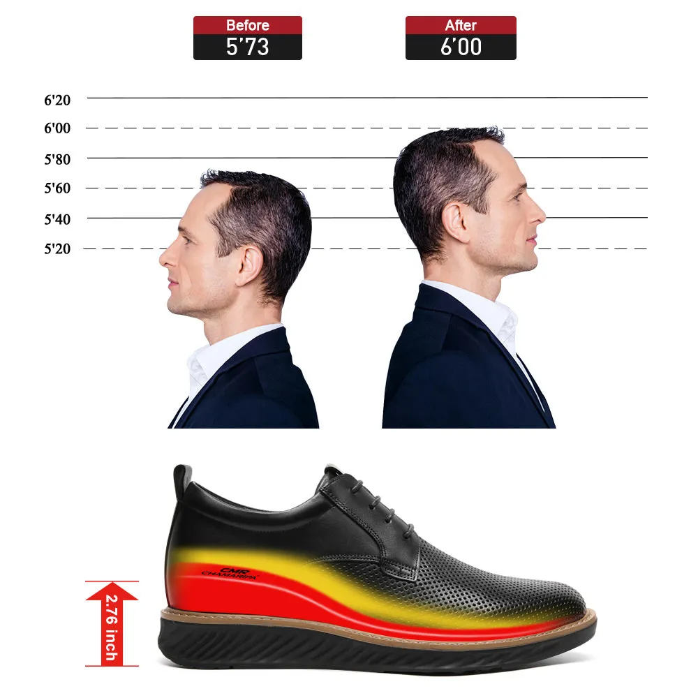 7 CM/2.76 Inches CMR CHAMARIPA Men’s Invisible Elevator Business Casual Shoes - Black Leather Slip-Resistant