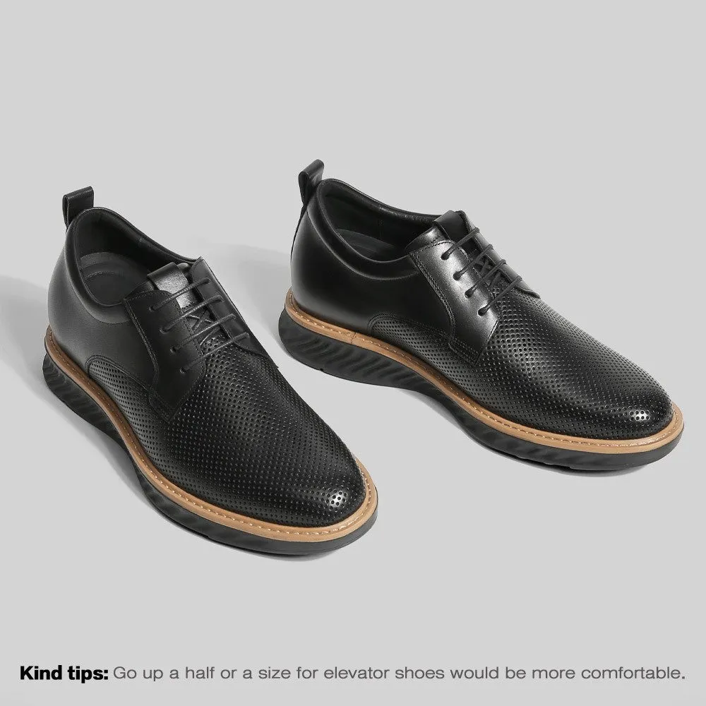 7 CM/2.76 Inches CMR CHAMARIPA Men’s Invisible Elevator Business Casual Shoes - Black Leather Slip-Resistant