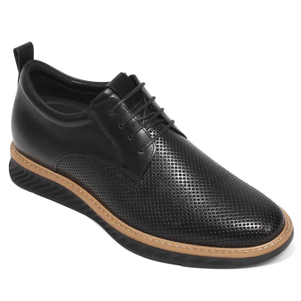 7 CM/2.76 Inches CMR CHAMARIPA Men’s Invisible Elevator Business Casual Shoes - Black Leather Slip-Resistant