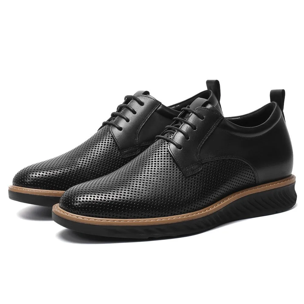 7 CM/2.76 Inches CMR CHAMARIPA Men’s Invisible Elevator Business Casual Shoes - Black Leather Slip-Resistant