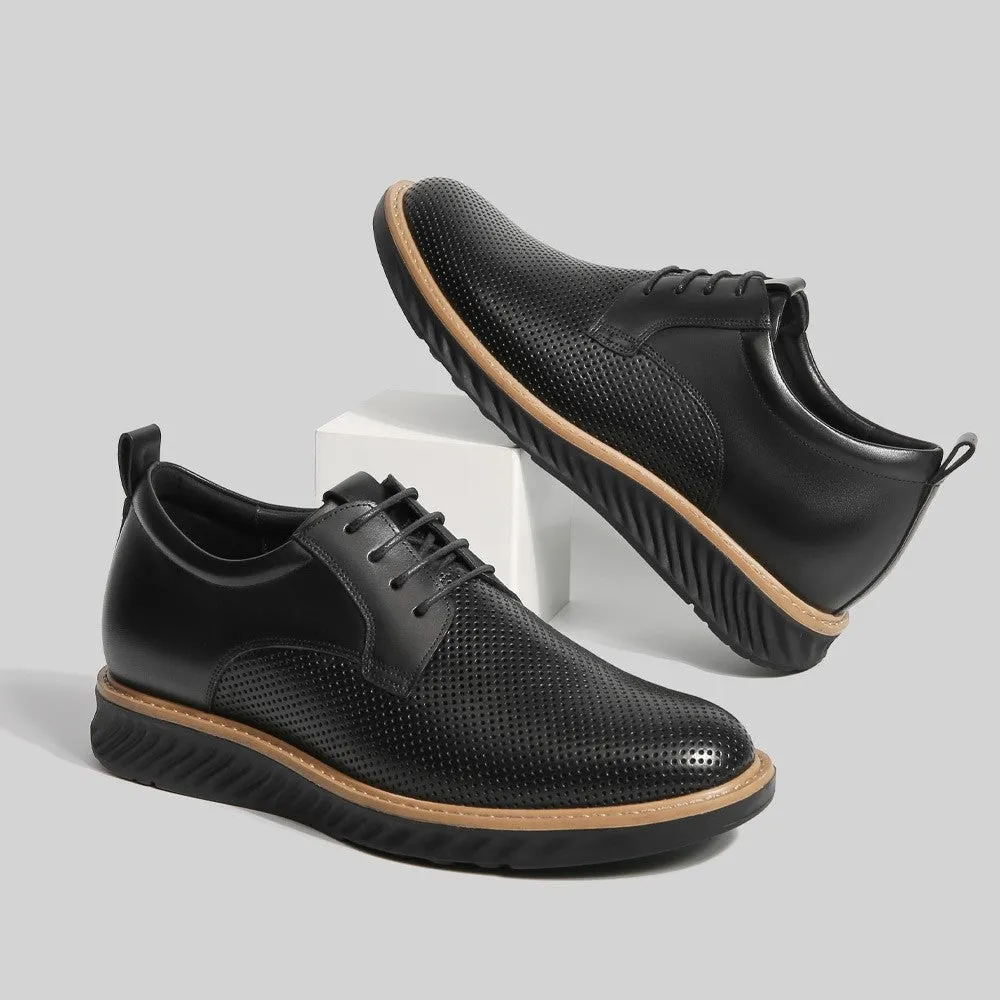 7 CM/2.76 Inches CMR CHAMARIPA Men’s Invisible Elevator Business Casual Shoes - Black Leather Slip-Resistant