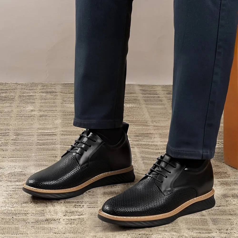 7 CM/2.76 Inches CMR CHAMARIPA Men’s Invisible Elevator Business Casual Shoes - Black Leather Slip-Resistant