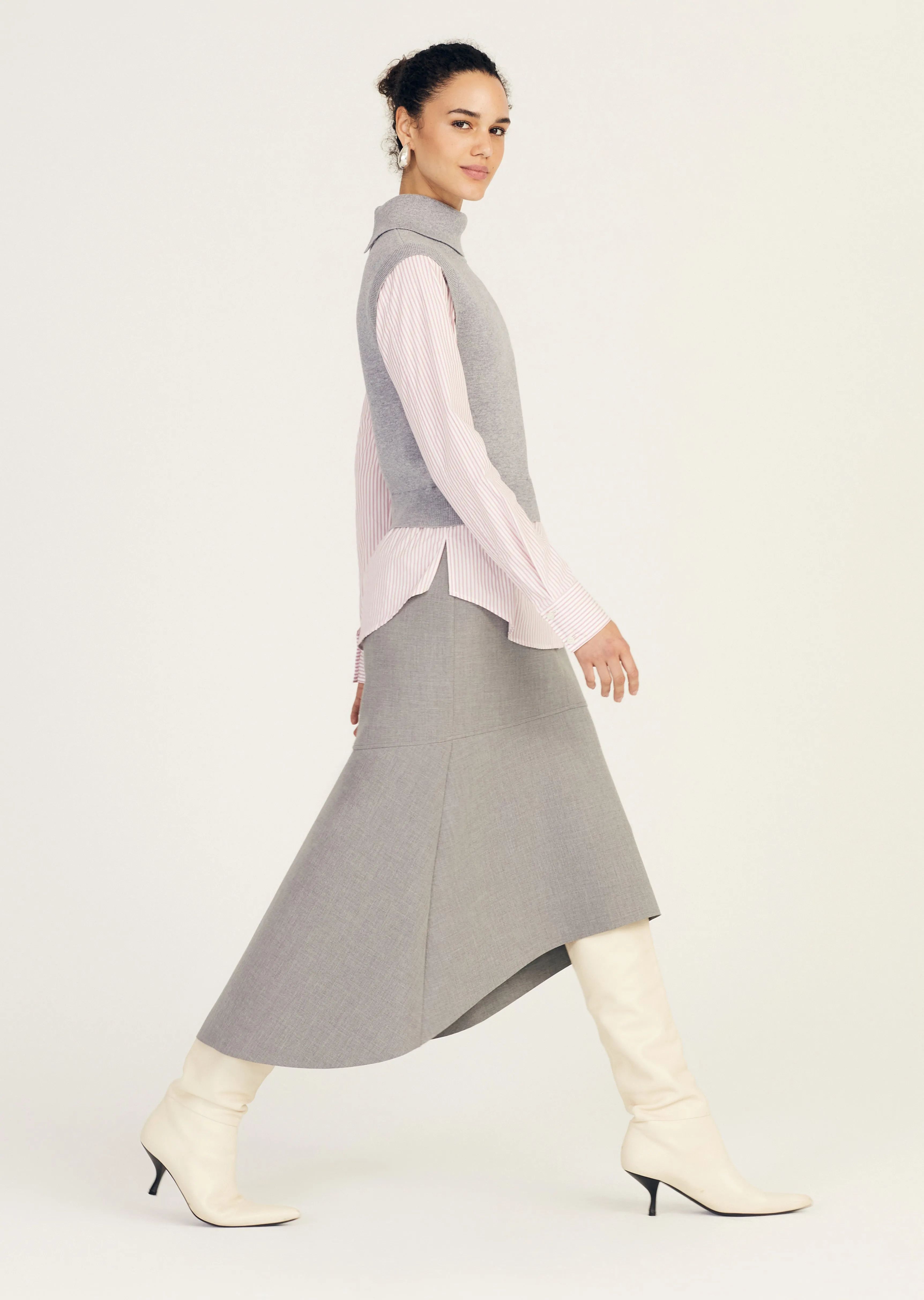 Aissa Mixed Media Top - Heather Grey-Stripe