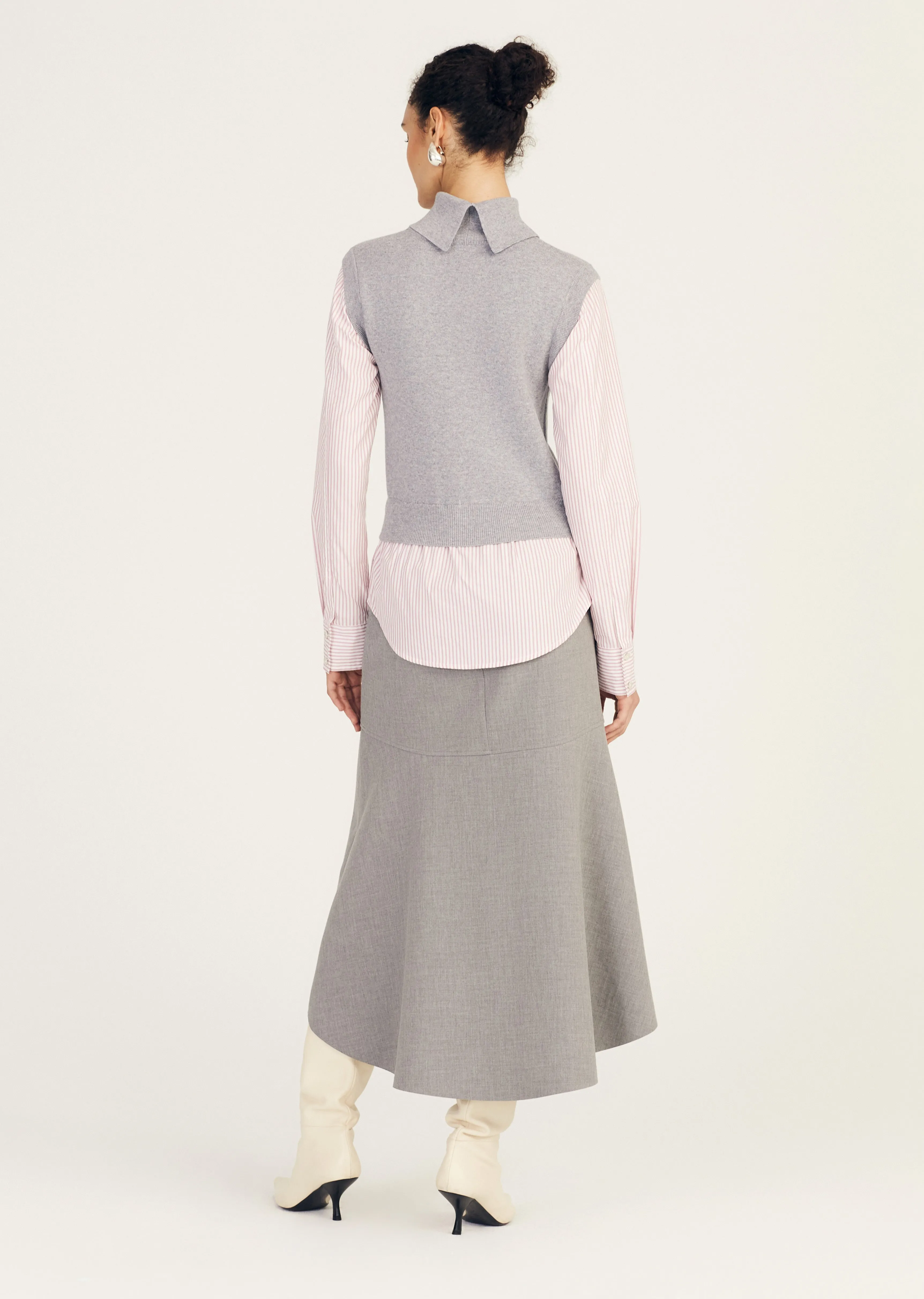 Aissa Mixed Media Top - Heather Grey-Stripe