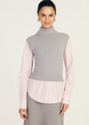 Aissa Mixed Media Top - Heather Grey-Stripe