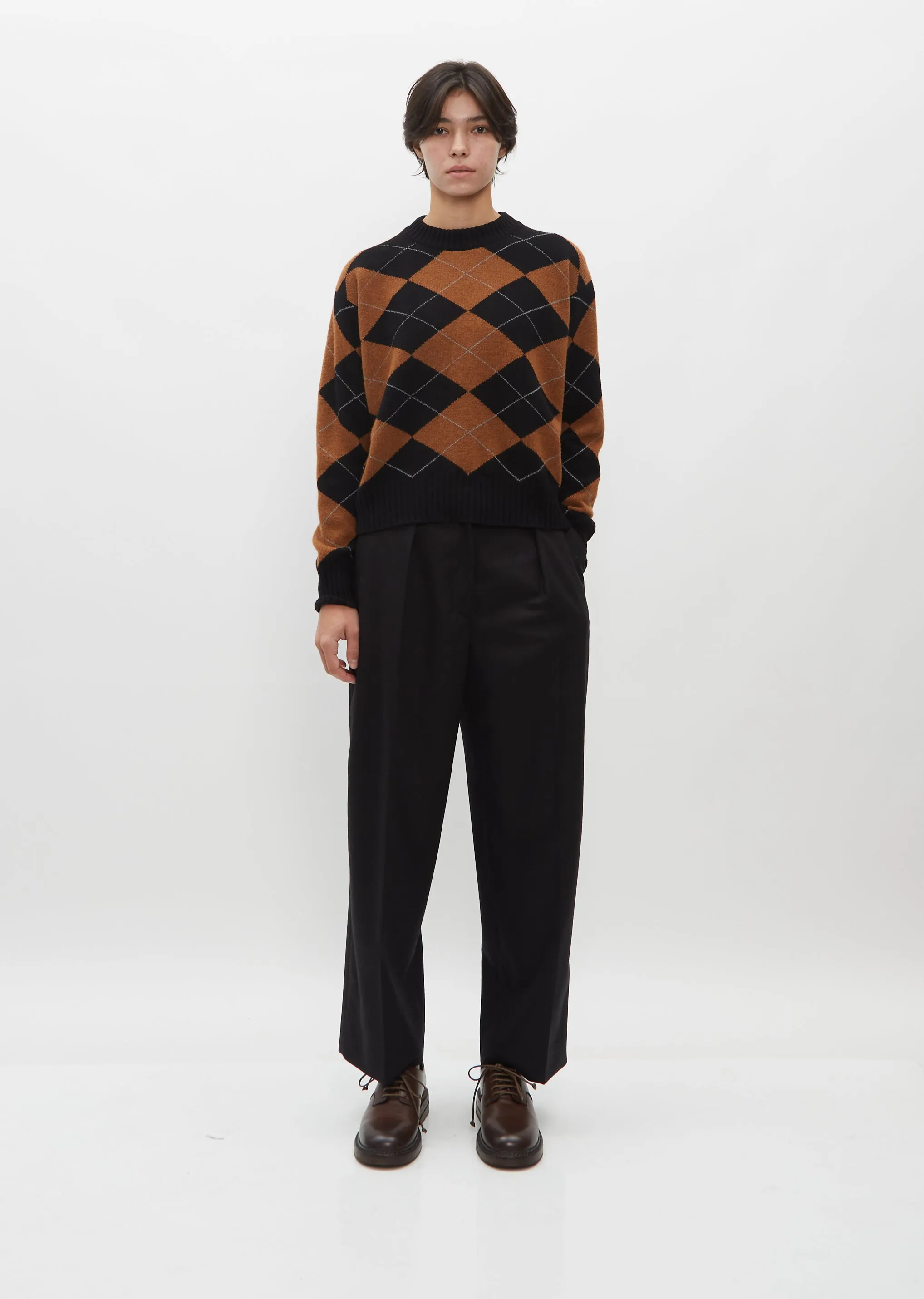 Argyle Merino Cashmere Jumper — Black and Tan