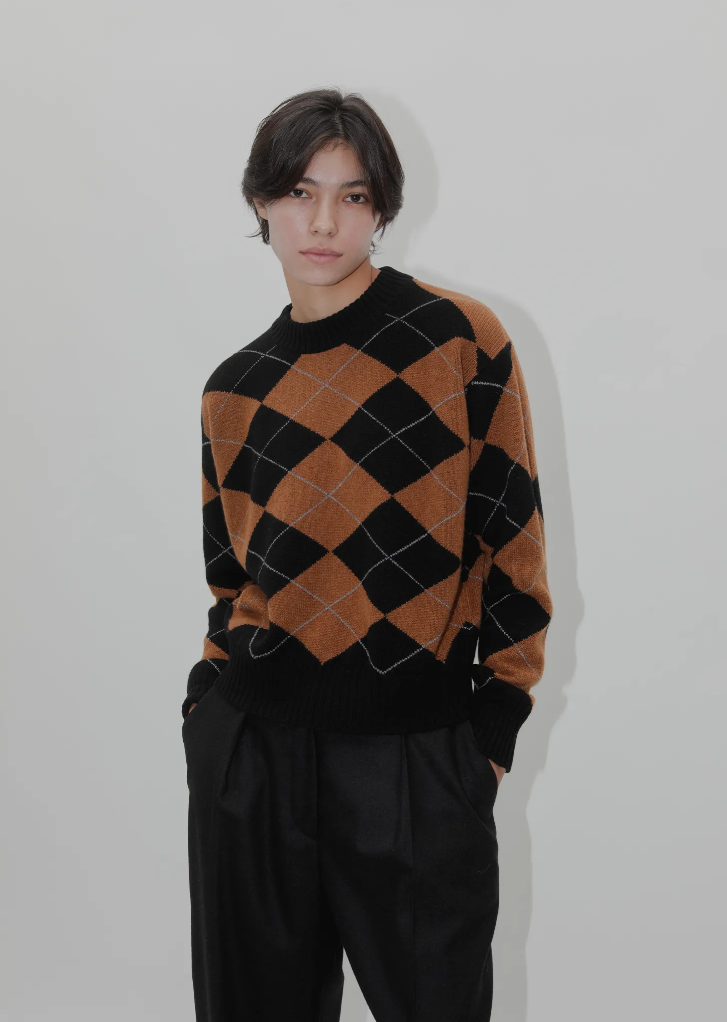 Argyle Merino Cashmere Jumper — Black and Tan