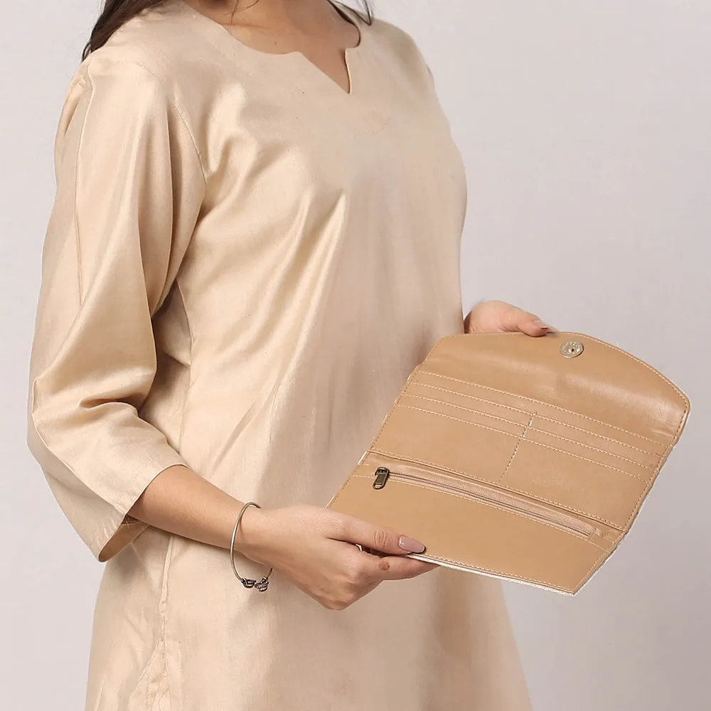 Beige - Original Chain Stitch Embroidery Velvet Wallet