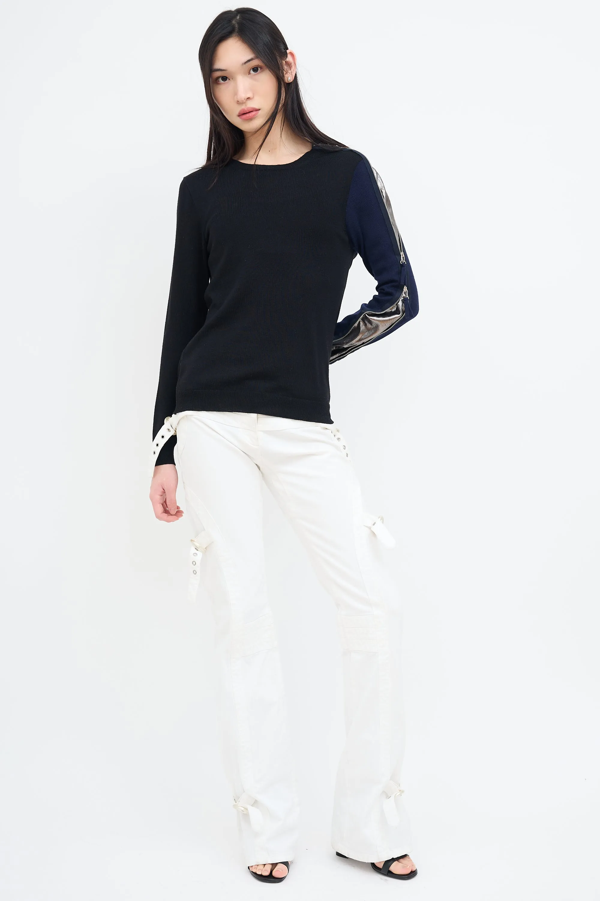 Black & Multi Wool Asymmetrical Zip Sweater