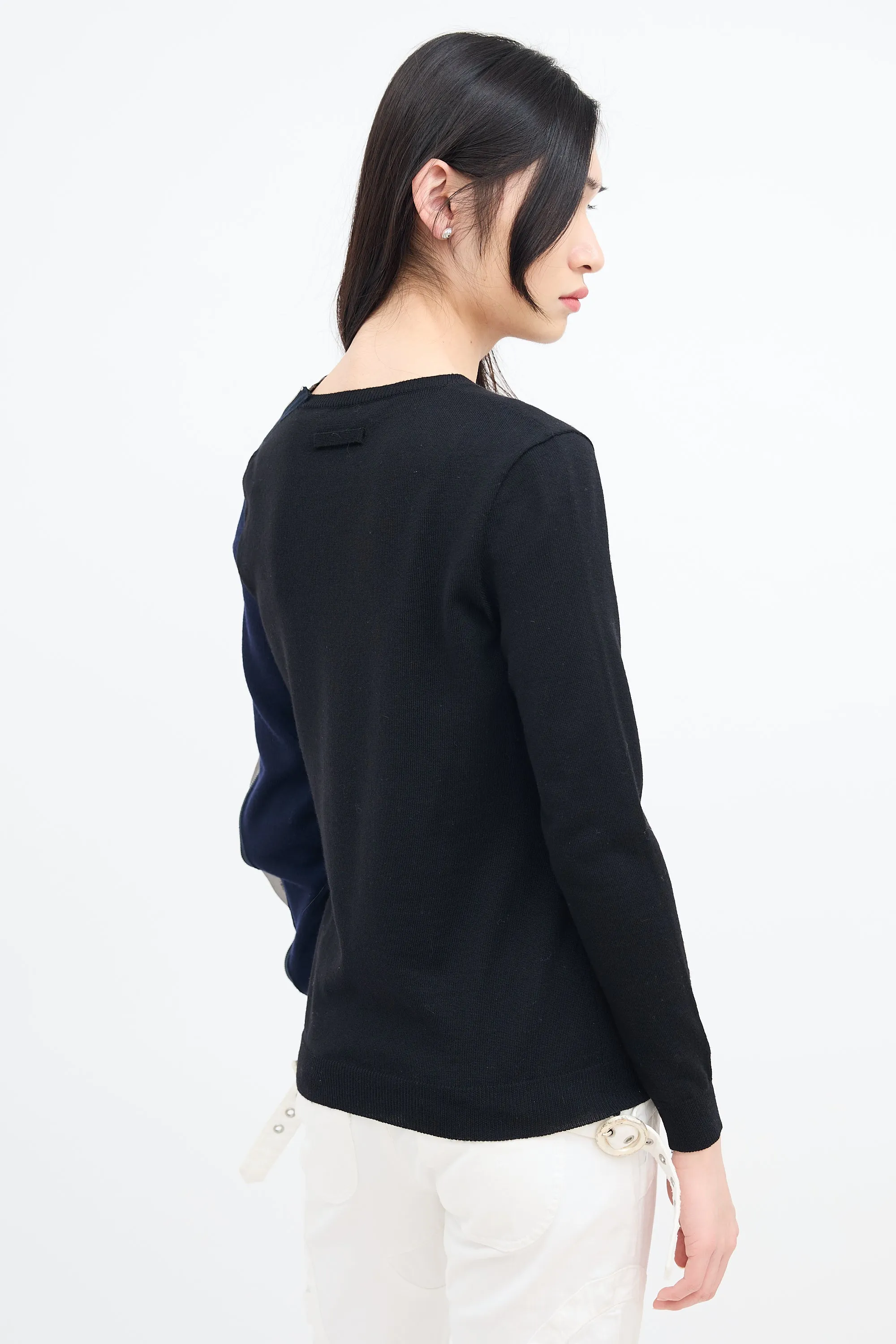 Black & Multi Wool Asymmetrical Zip Sweater