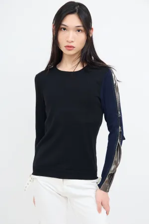 Black & Multi Wool Asymmetrical Zip Sweater
