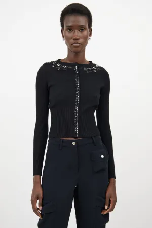 Black Wool Crystal Knit Cardigan