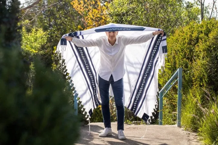 Blue Pomegranates Wool Tallit, Bar Mitzvah Tallit, Wedding Tallit, Tzitzit Chuppah Tallit