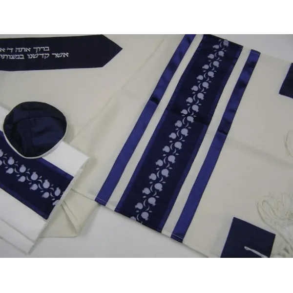 Blue Pomegranates Wool Tallit, Bar Mitzvah Tallit, Wedding Tallit, Tzitzit Chuppah Tallit