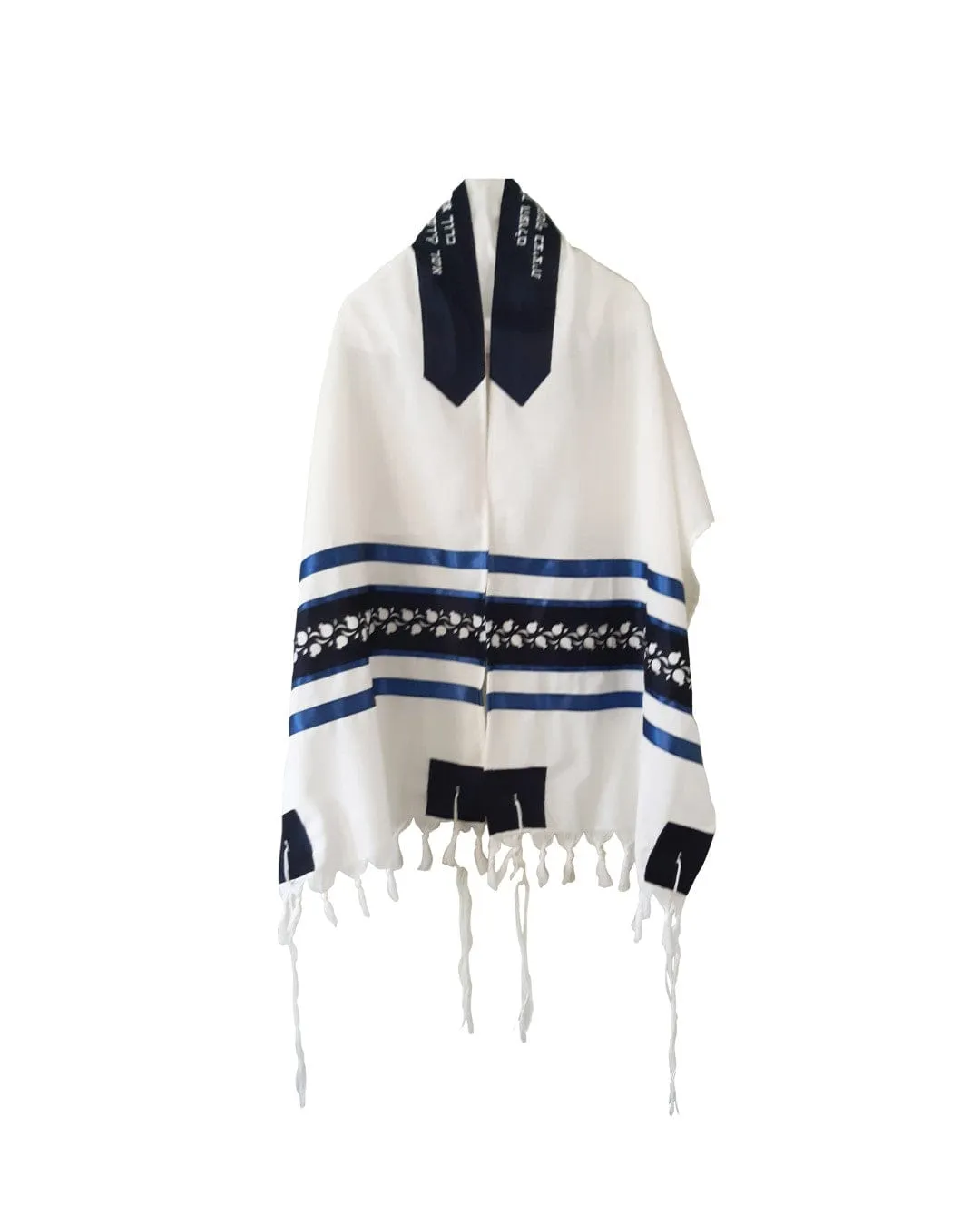 Blue Pomegranates Wool Tallit, Bar Mitzvah Tallit, Wedding Tallit, Tzitzit Chuppah Tallit