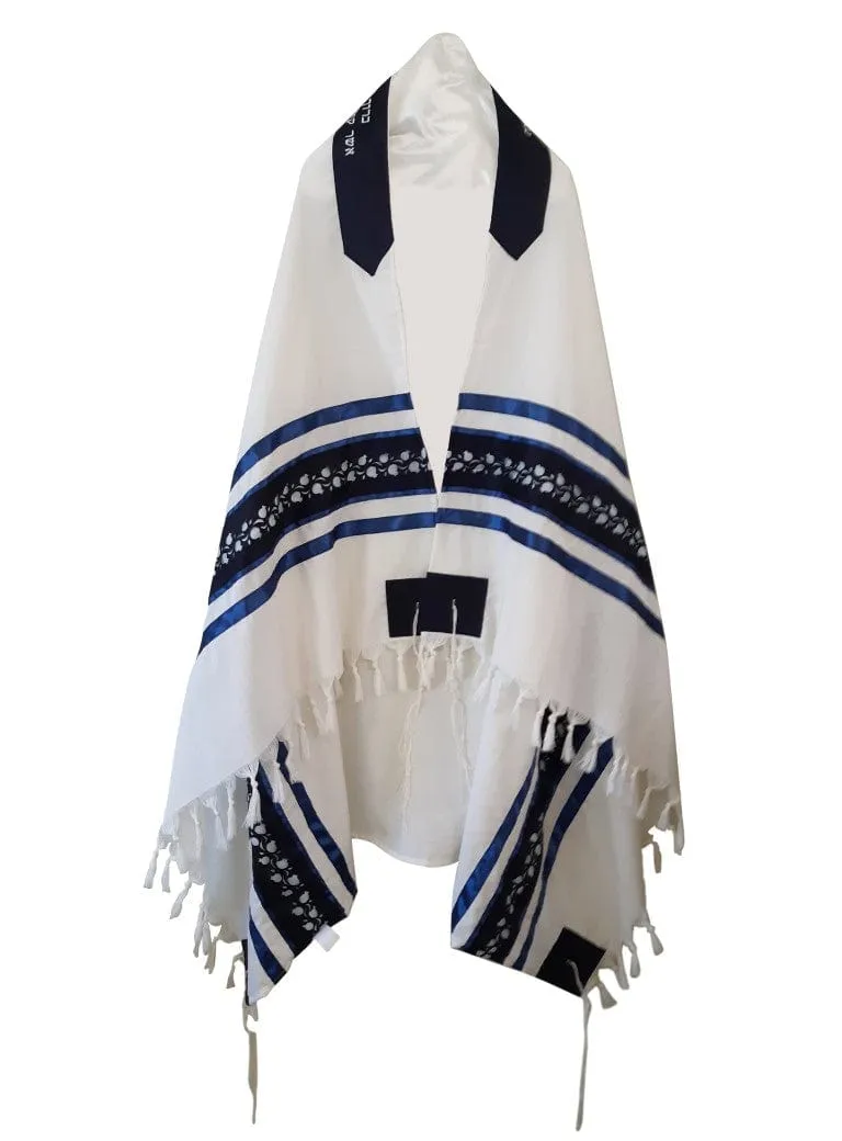 Blue Pomegranates Wool Tallit, Bar Mitzvah Tallit, Wedding Tallit, Tzitzit Chuppah Tallit