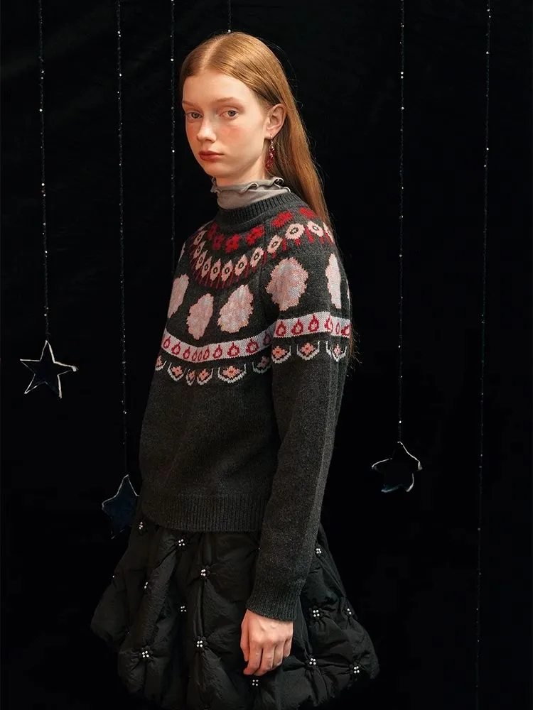 Bow Jacquard Wool Sweater【s0000005959】