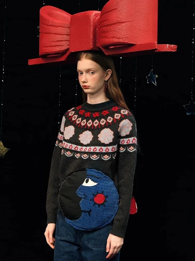 Bow Jacquard Wool Sweater【s0000005959】