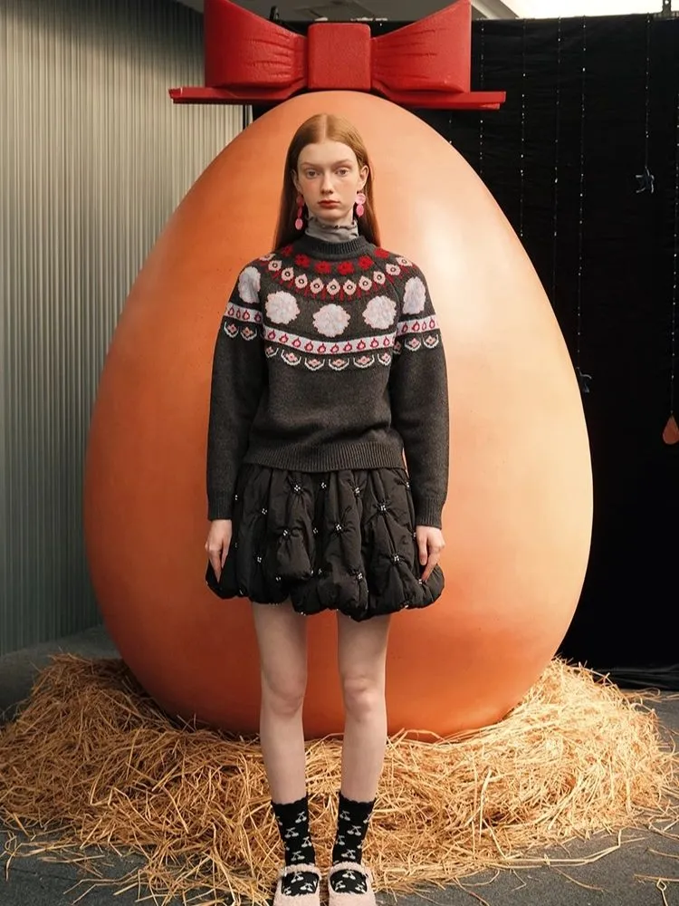 Bow Jacquard Wool Sweater【s0000005959】