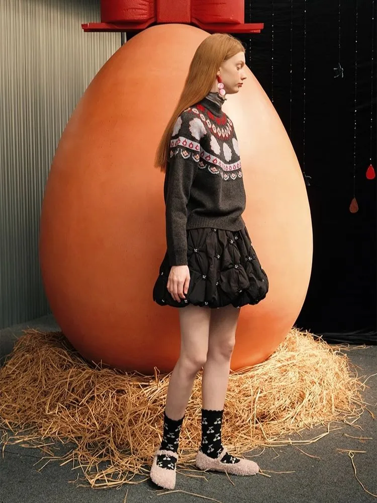 Bow Jacquard Wool Sweater【s0000005959】