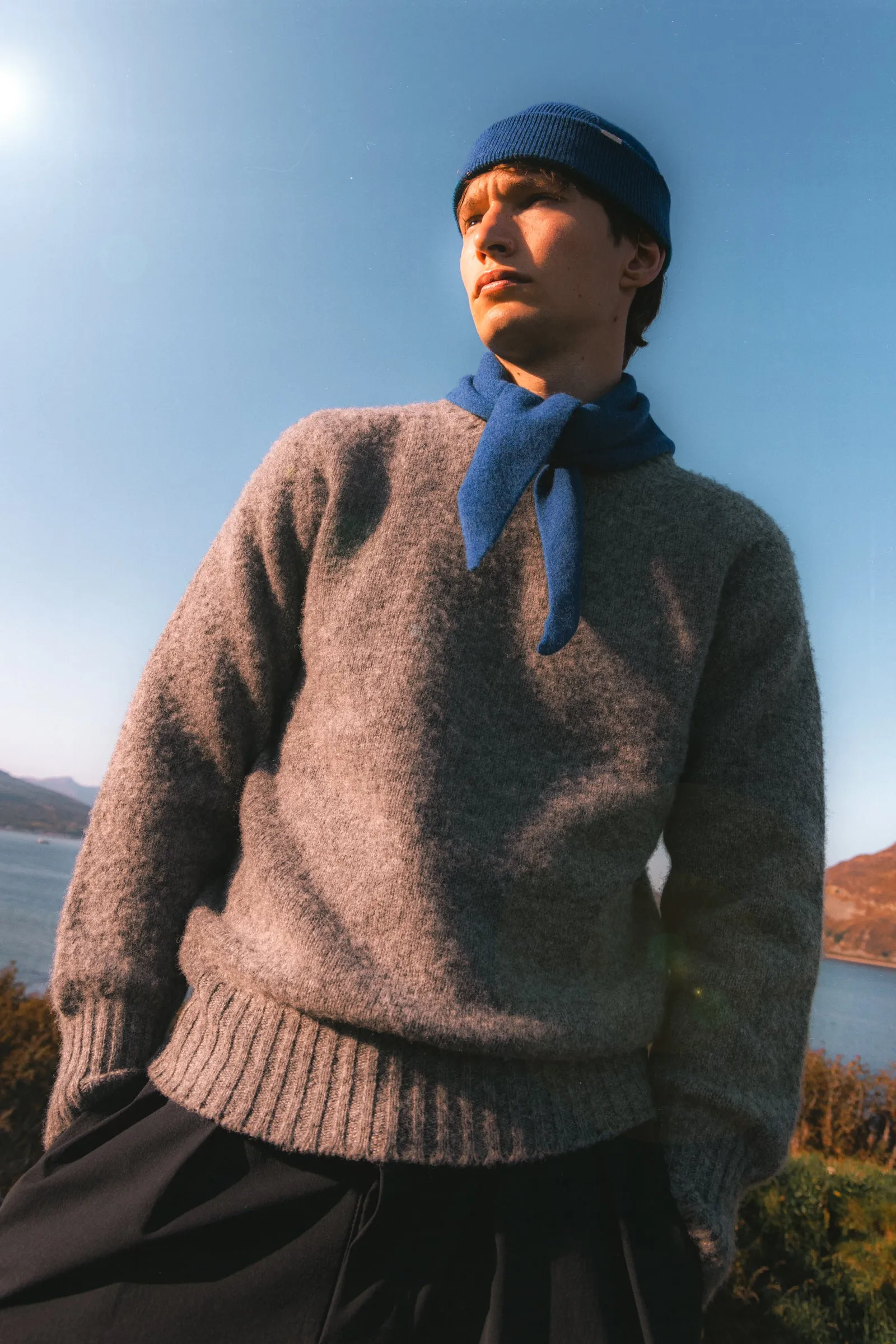 Brushed Shetland Crew in Grey Lambswool
