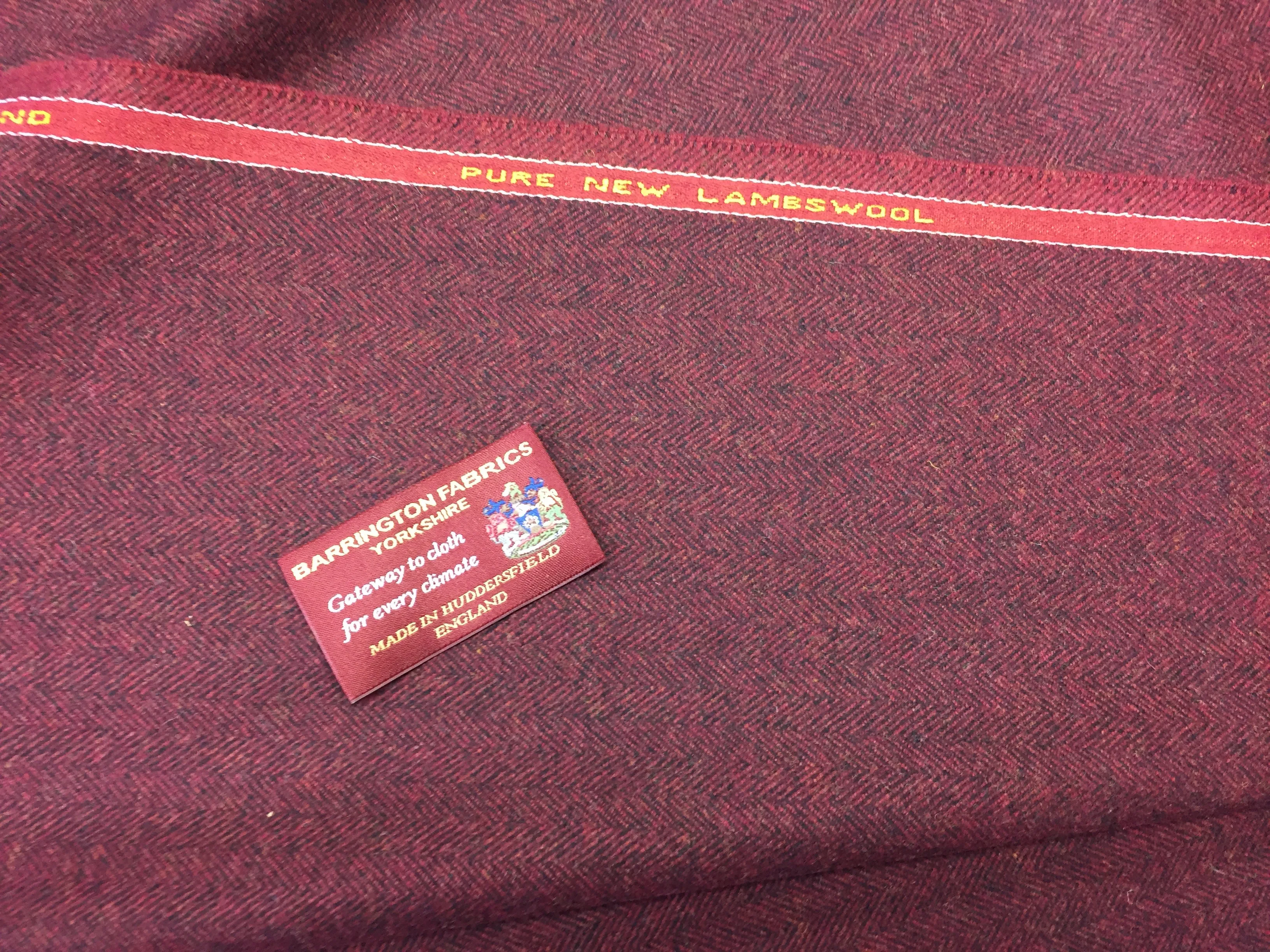 Burgundy with Black Herringbone 100% Pure New Lambswool Jacketing