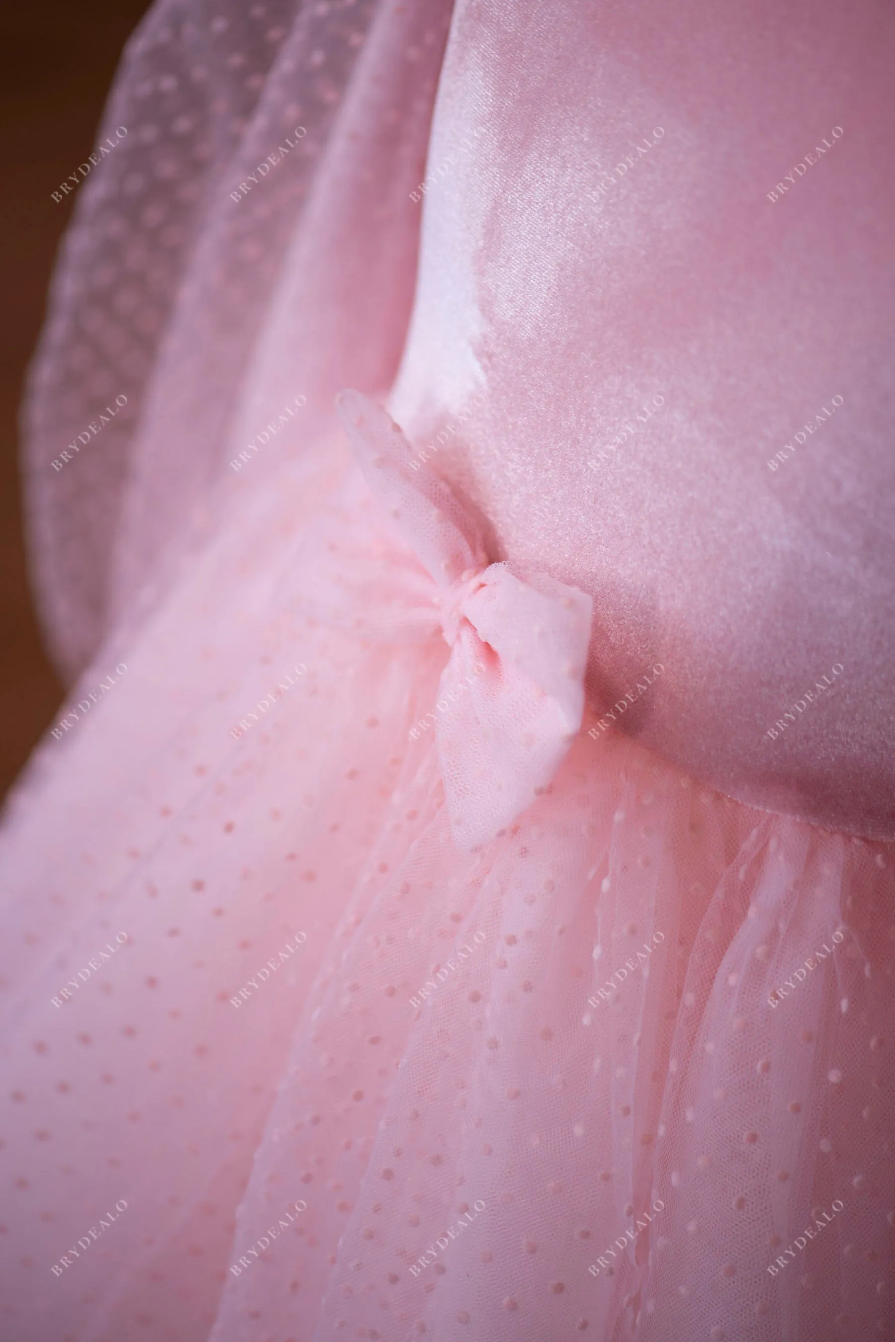 Candy Pink Velvet Dot Tulle Tea Length Flower Girl Dress