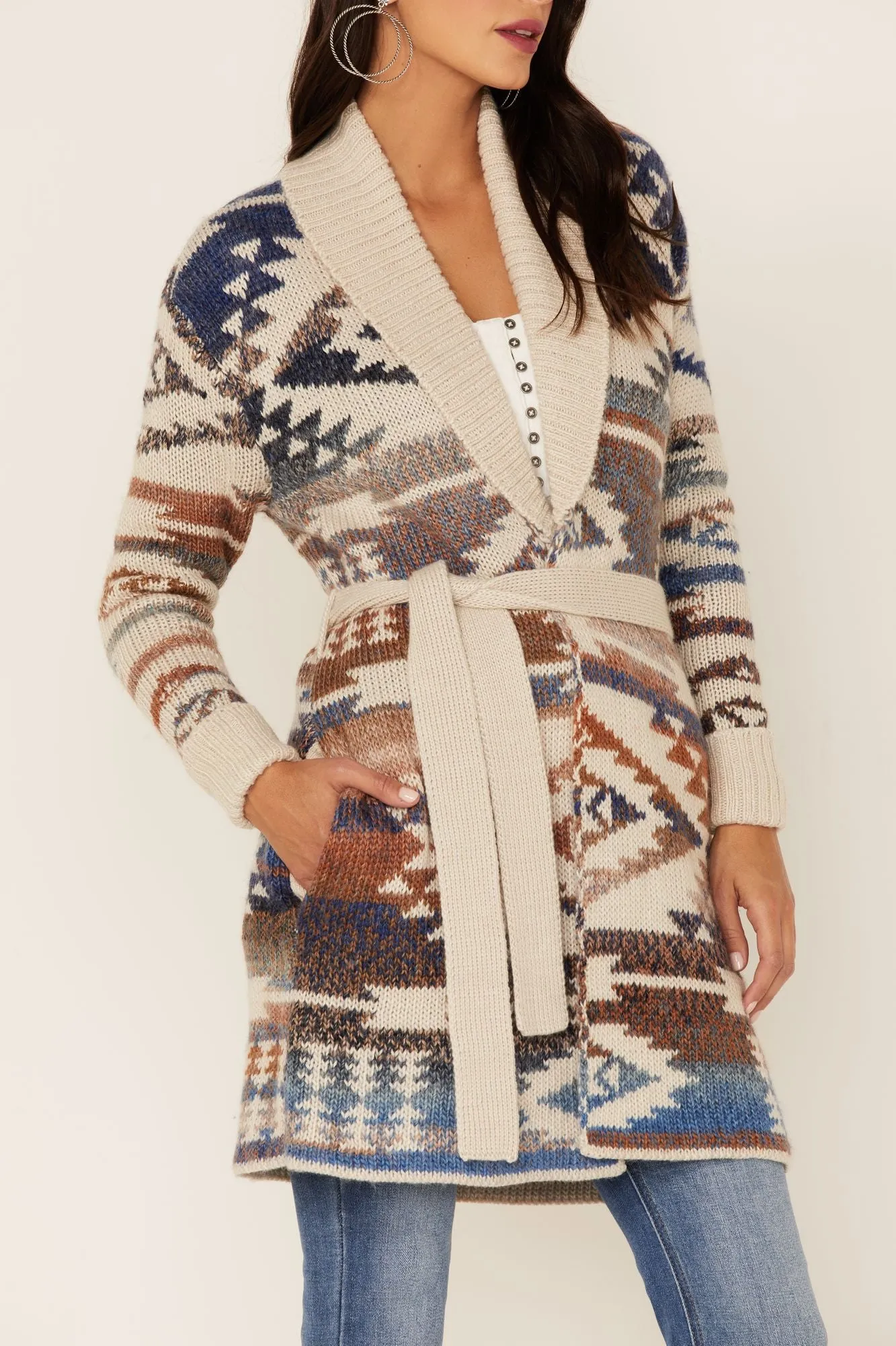 Country Wood Ombre Southwestern Cardigan Sweater