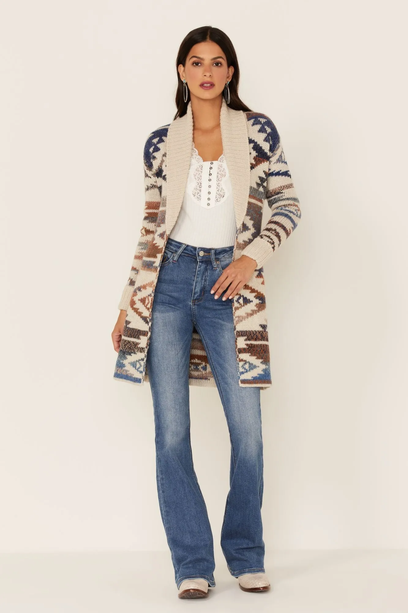 Country Wood Ombre Southwestern Cardigan Sweater