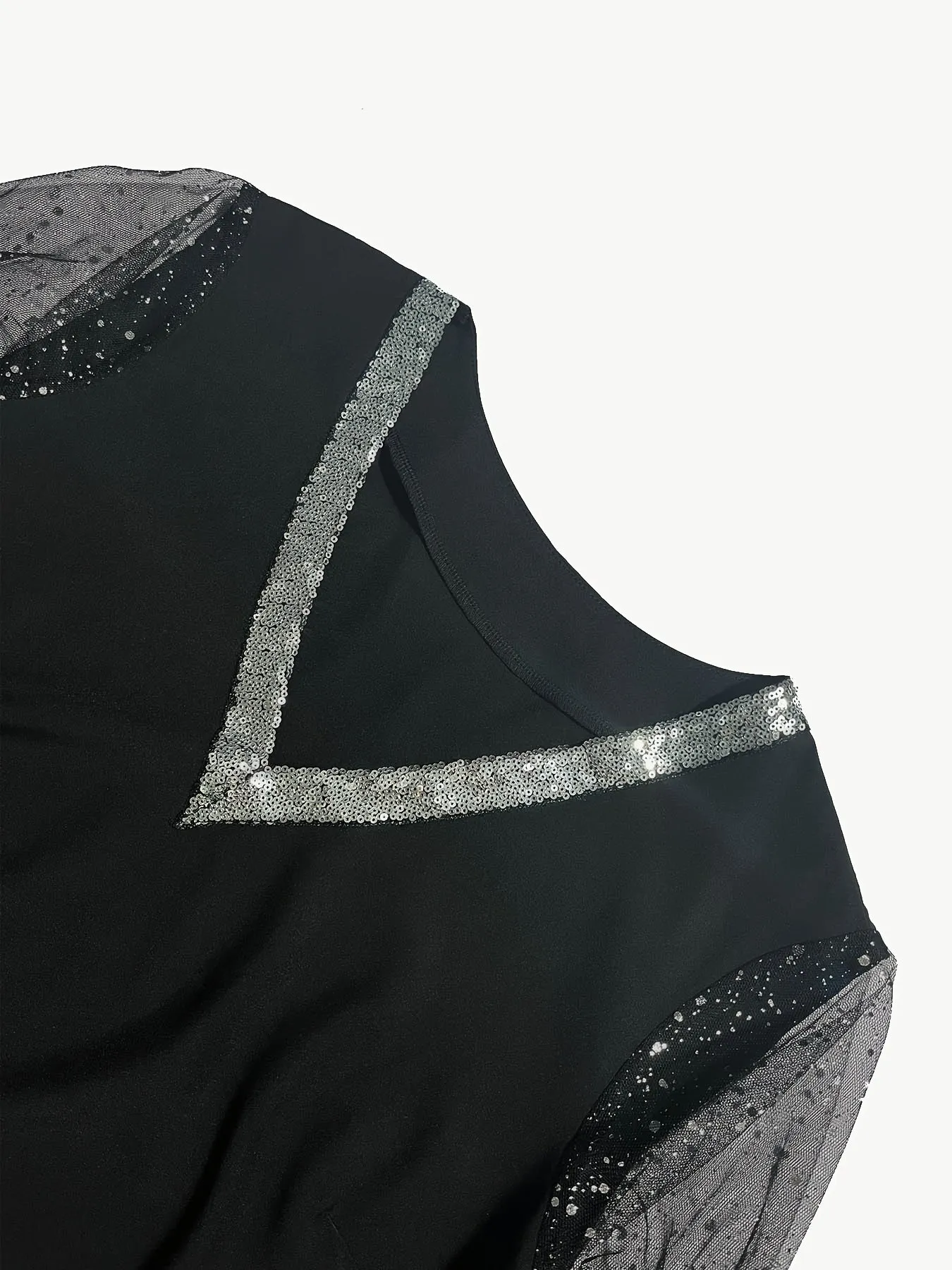 Curvy Glam Sequin VNeck Top with Mesh Sleeves