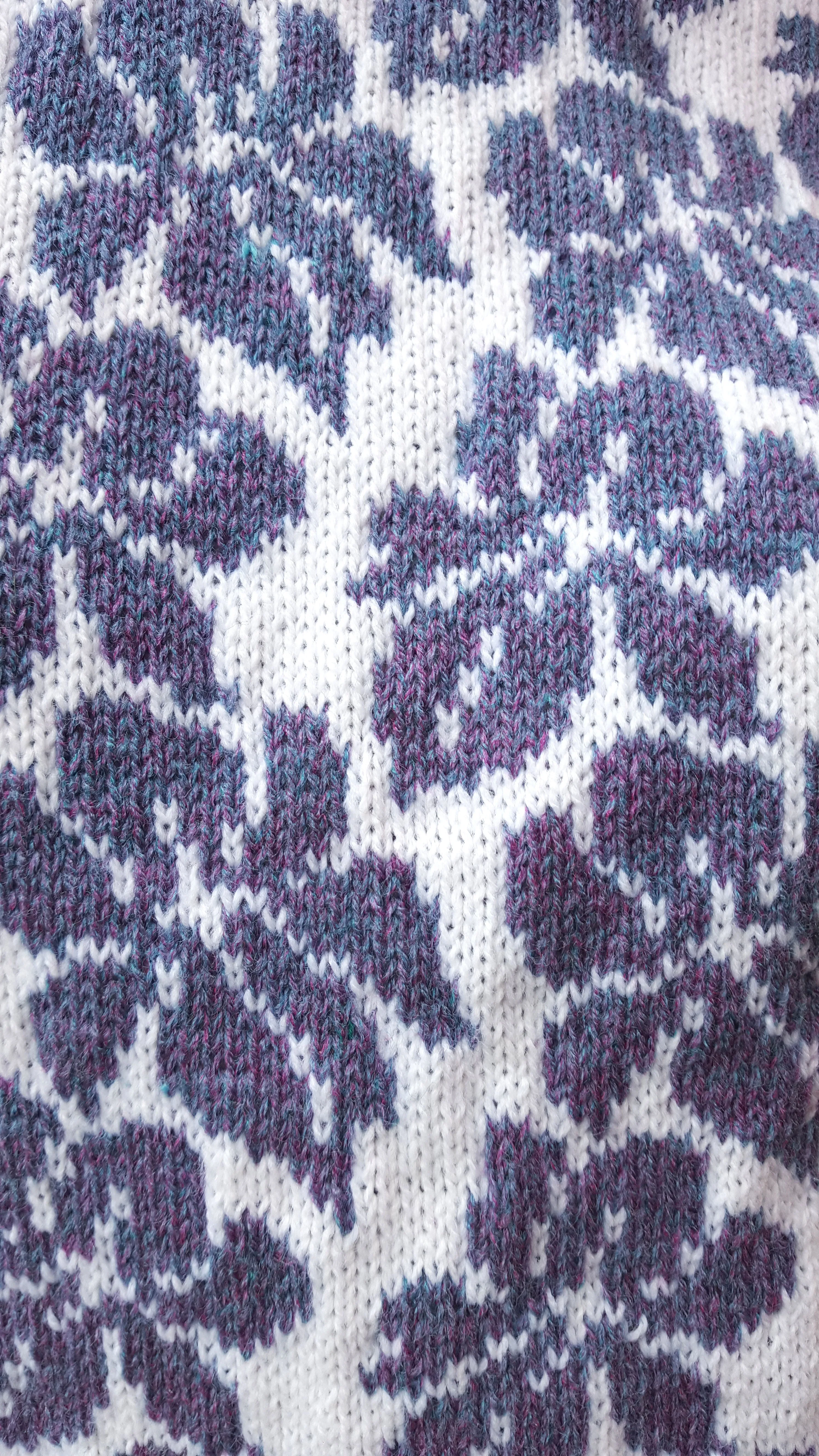 Fair isle sweater, "Iris" Handmade, Ladies size 42/44 16 -18 white & purple, iris design.