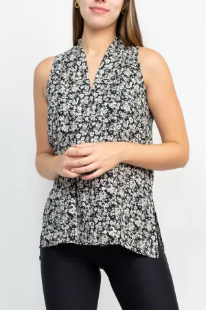 Floral   Ivy V-Neck Sleeveless Floral Print Slit Side Polyester Top
