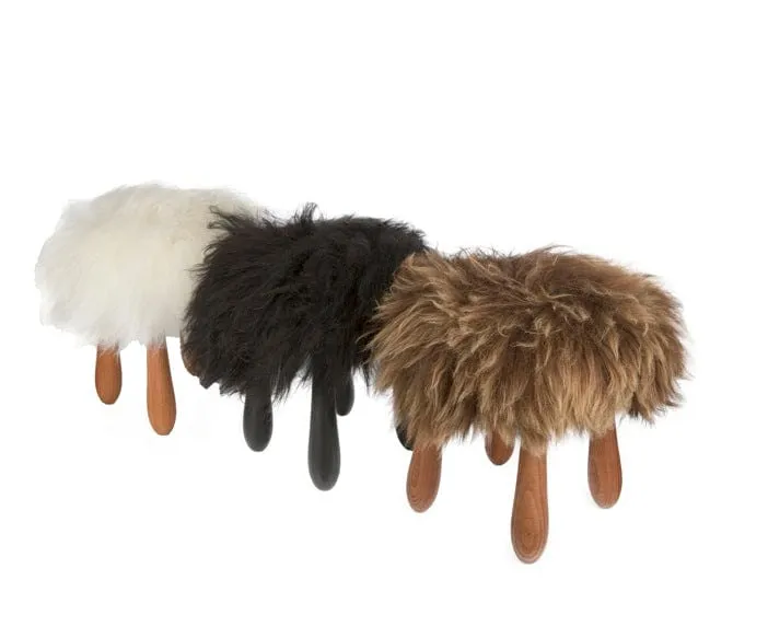 Fuzzy - Icelandic Moorit Brown sheepskin wool fur stool