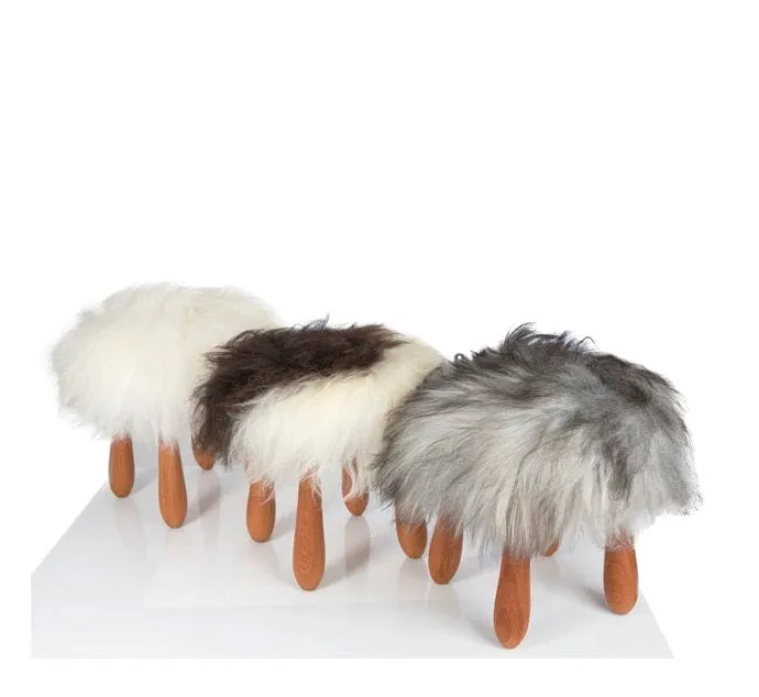 Fuzzy - Icelandic Moorit Brown sheepskin wool fur stool