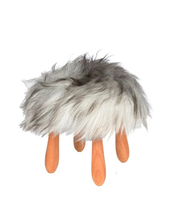 Fuzzy - Icelandic white sheepskin wool fur stool