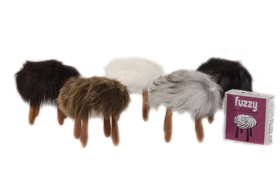 Fuzzy - Icelandic white sheepskin wool fur stool