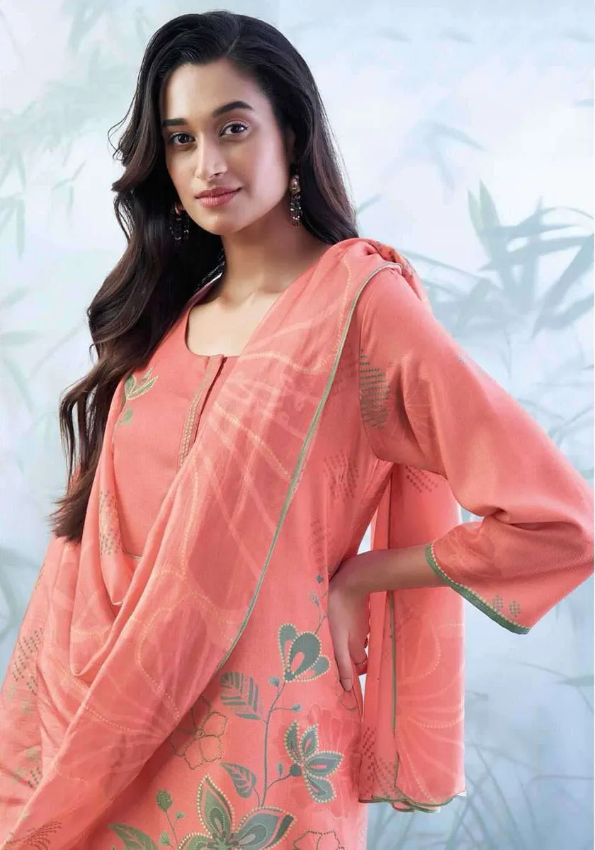 Ganga Woolen Pashmina Pink Unstitched Winter Suit Dress Material