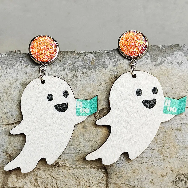 Ghost Shape Wooden Dangle Earrings - 3 Styles