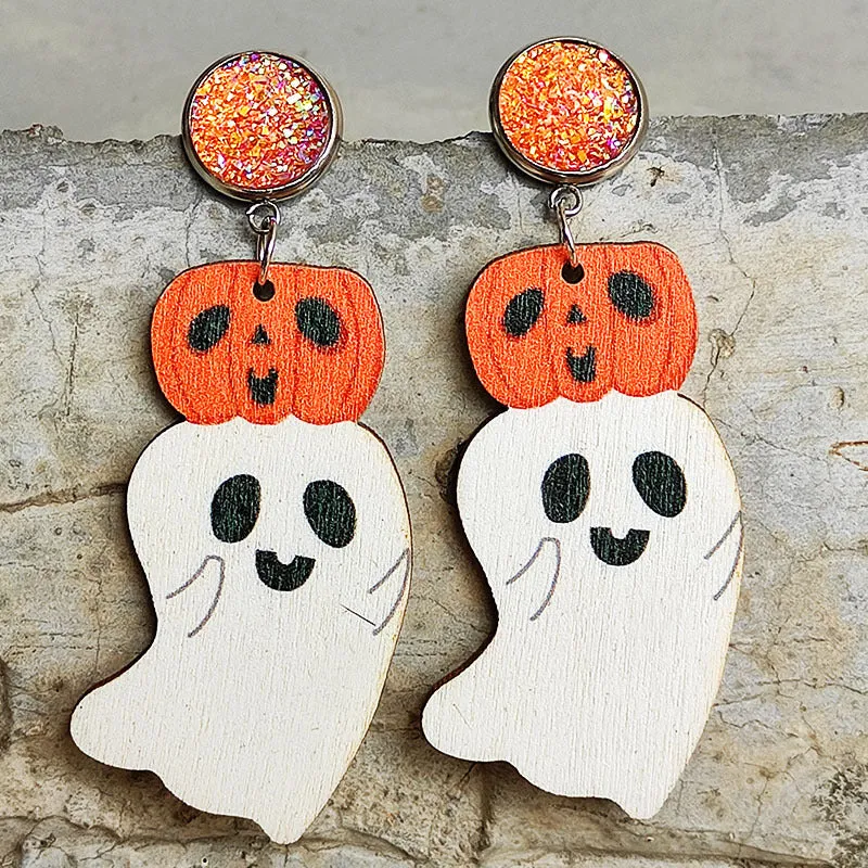Ghost Shape Wooden Dangle Earrings - 3 Styles