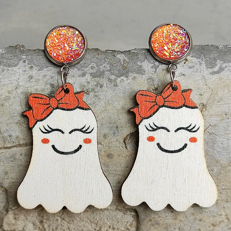 Ghost Shape Wooden Dangle Earrings - 3 Styles