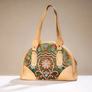 Green - Original Crewel Hand Embroidered Leather Hand Bag