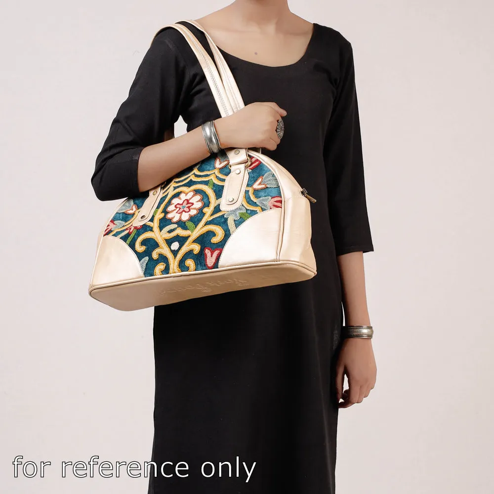 Green - Original Crewel Hand Embroidered Leather Hand Bag