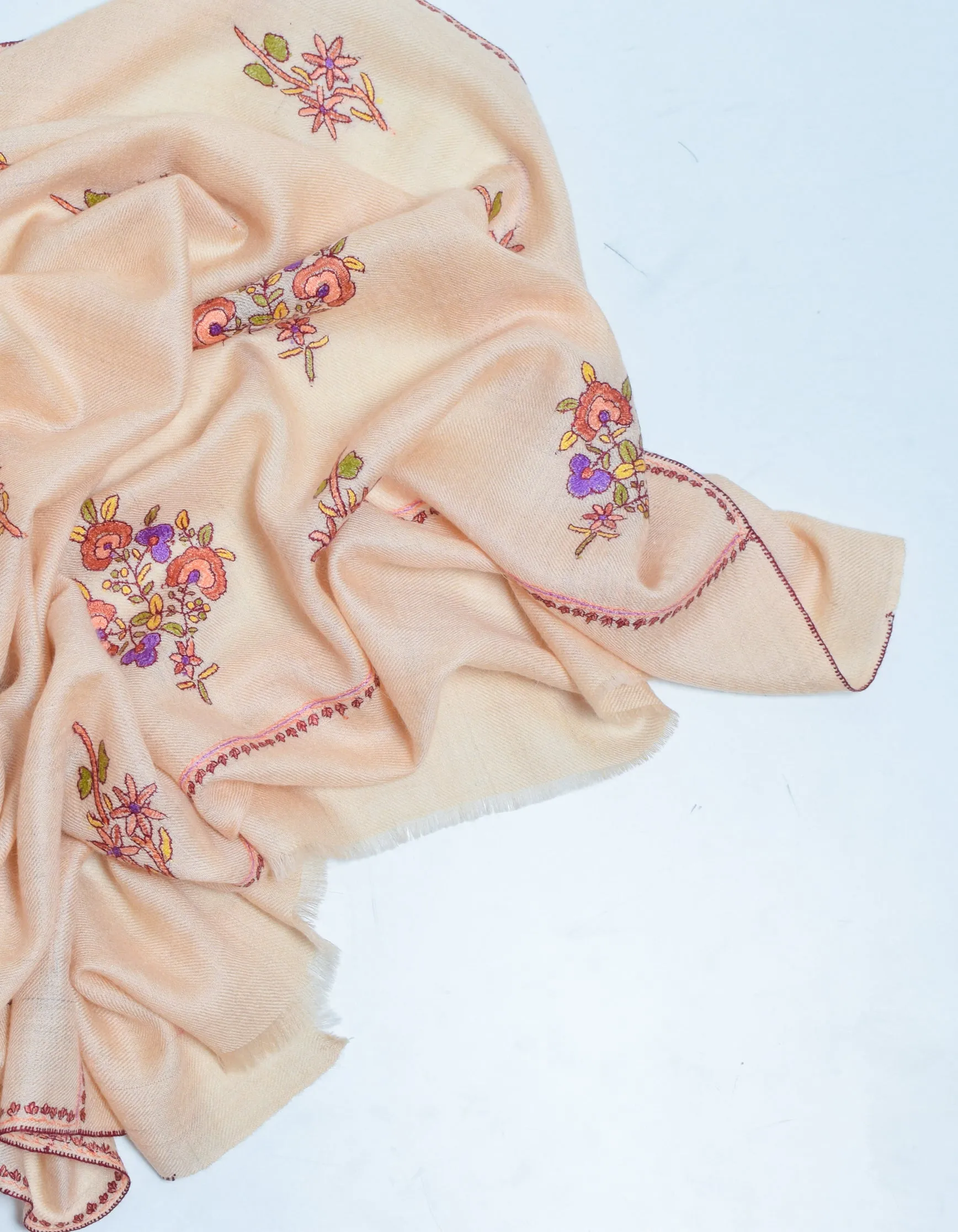 Honey Handwoven Floral  Embroidered Cashmere Pashmina Stole