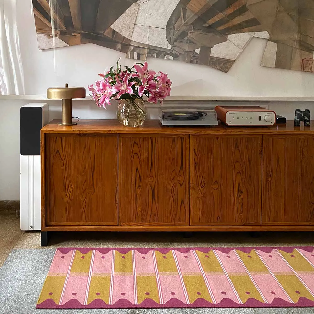 Ladder Flatweave Runner Rug - Pink and Yellow - 2x6ft