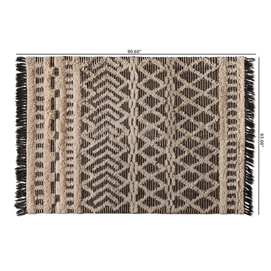 Large Modern and Contemporary Ivory and Charcoal Handwoven Wool Area Rug