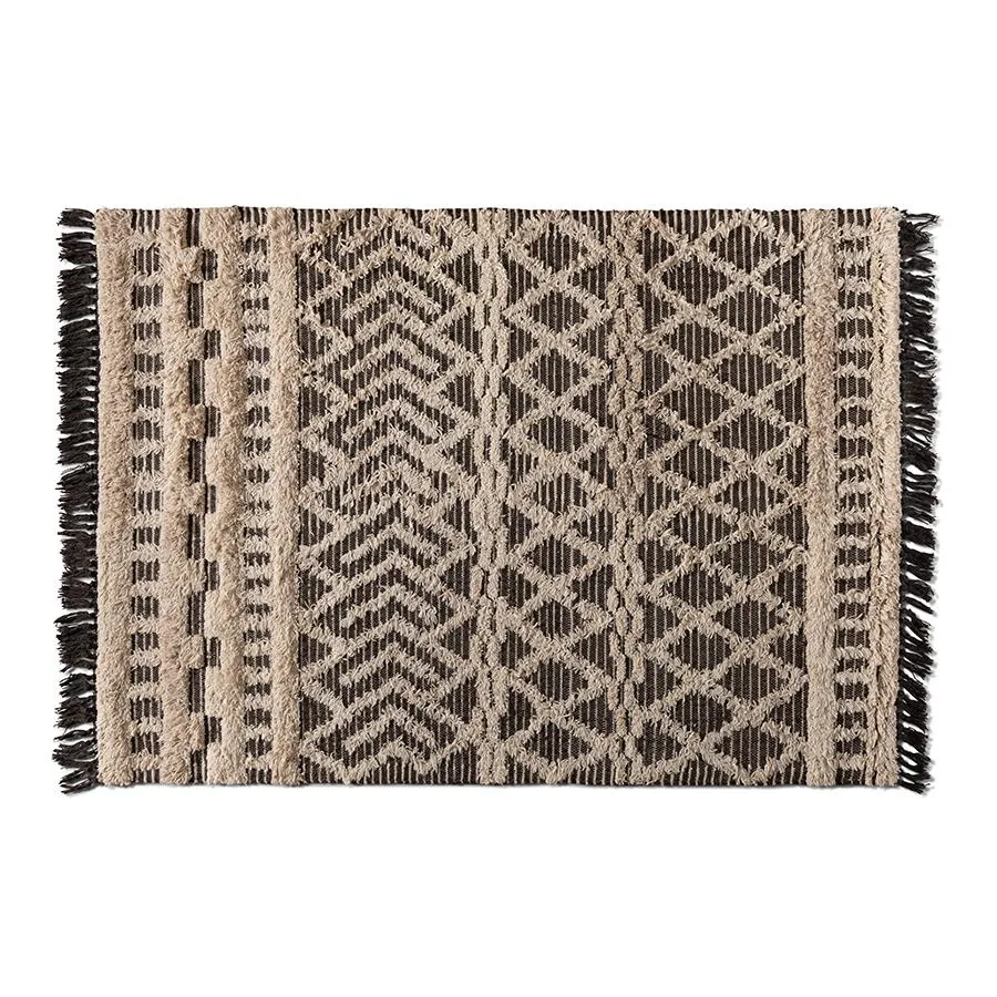 Large Modern and Contemporary Ivory and Charcoal Handwoven Wool Area Rug
