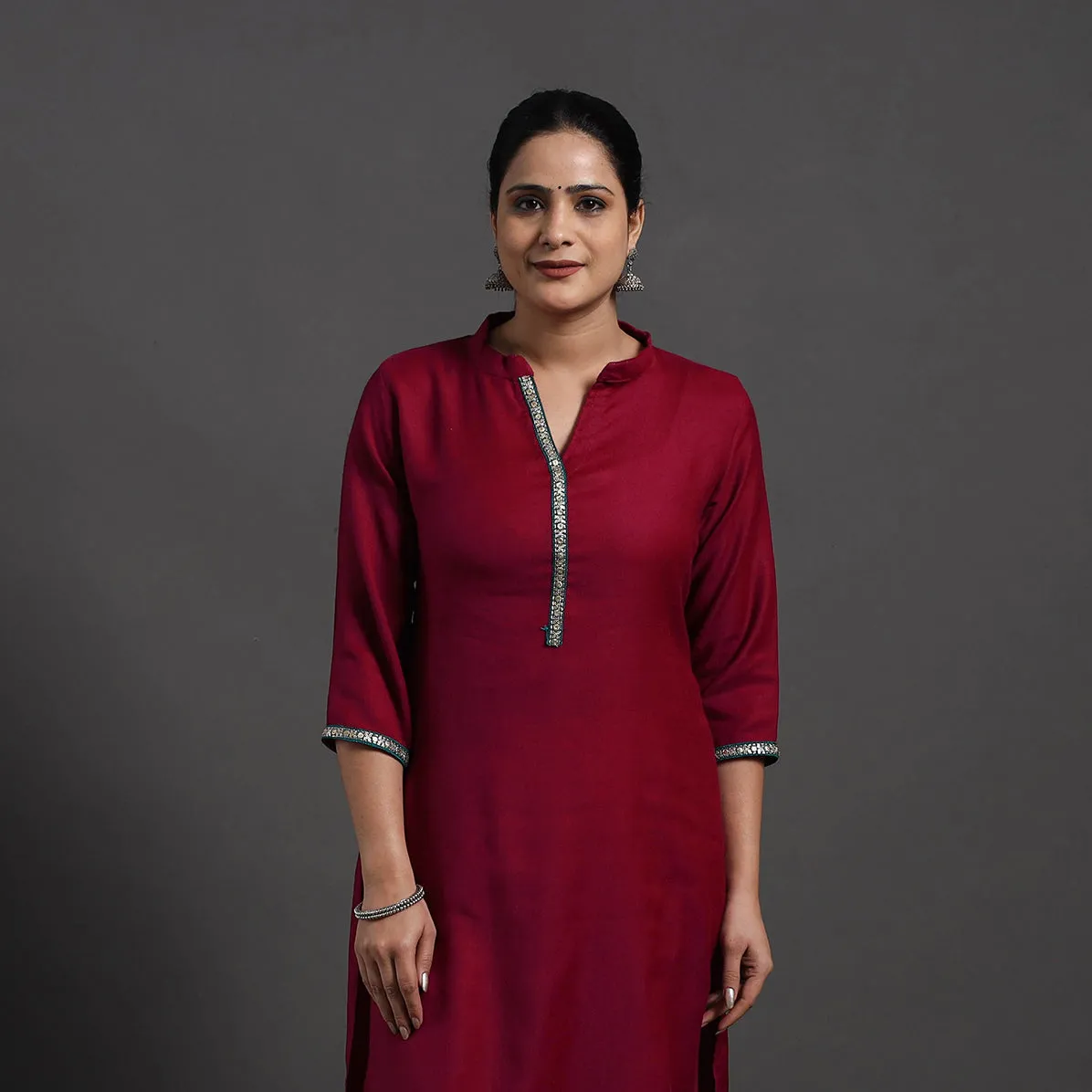 Maroon - Shinat Plain Merino Woolen Kurta