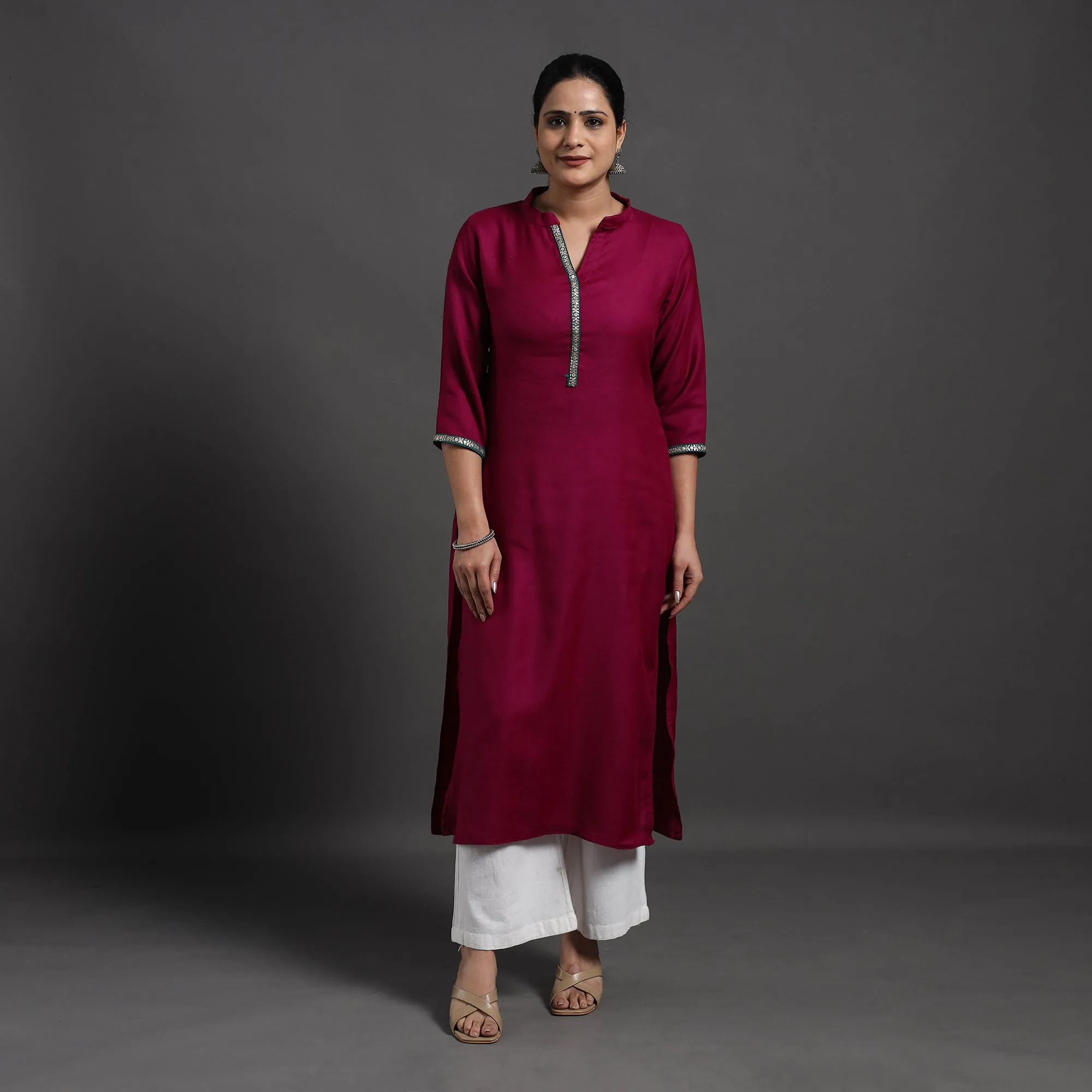 Maroon - Shinat Plain Merino Woolen Kurta