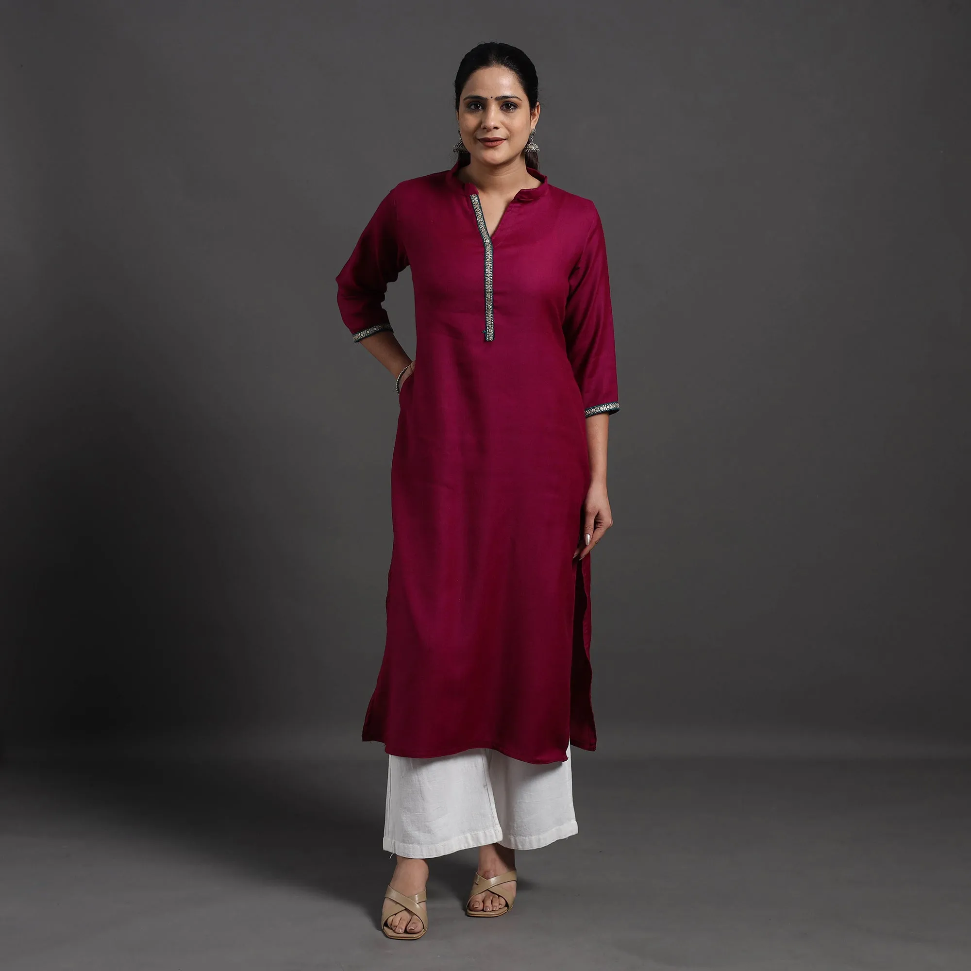 Maroon - Shinat Plain Merino Woolen Kurta