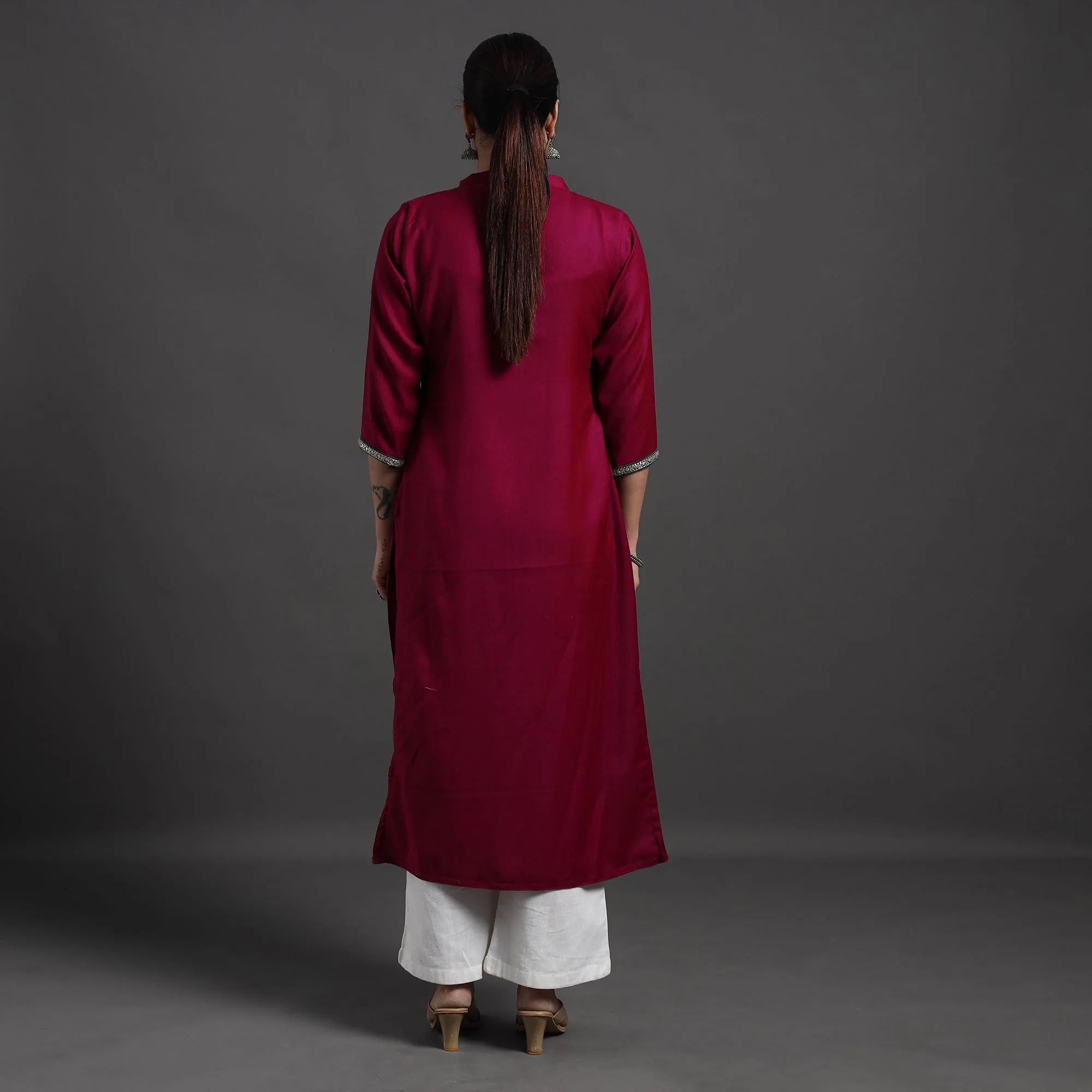 Maroon - Shinat Plain Merino Woolen Kurta
